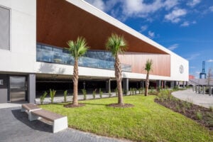 Image of SET JAXPORT site, features and building systems were designed to reduce resource use, support long-term durability, and adapt to evolving automotive technologies.