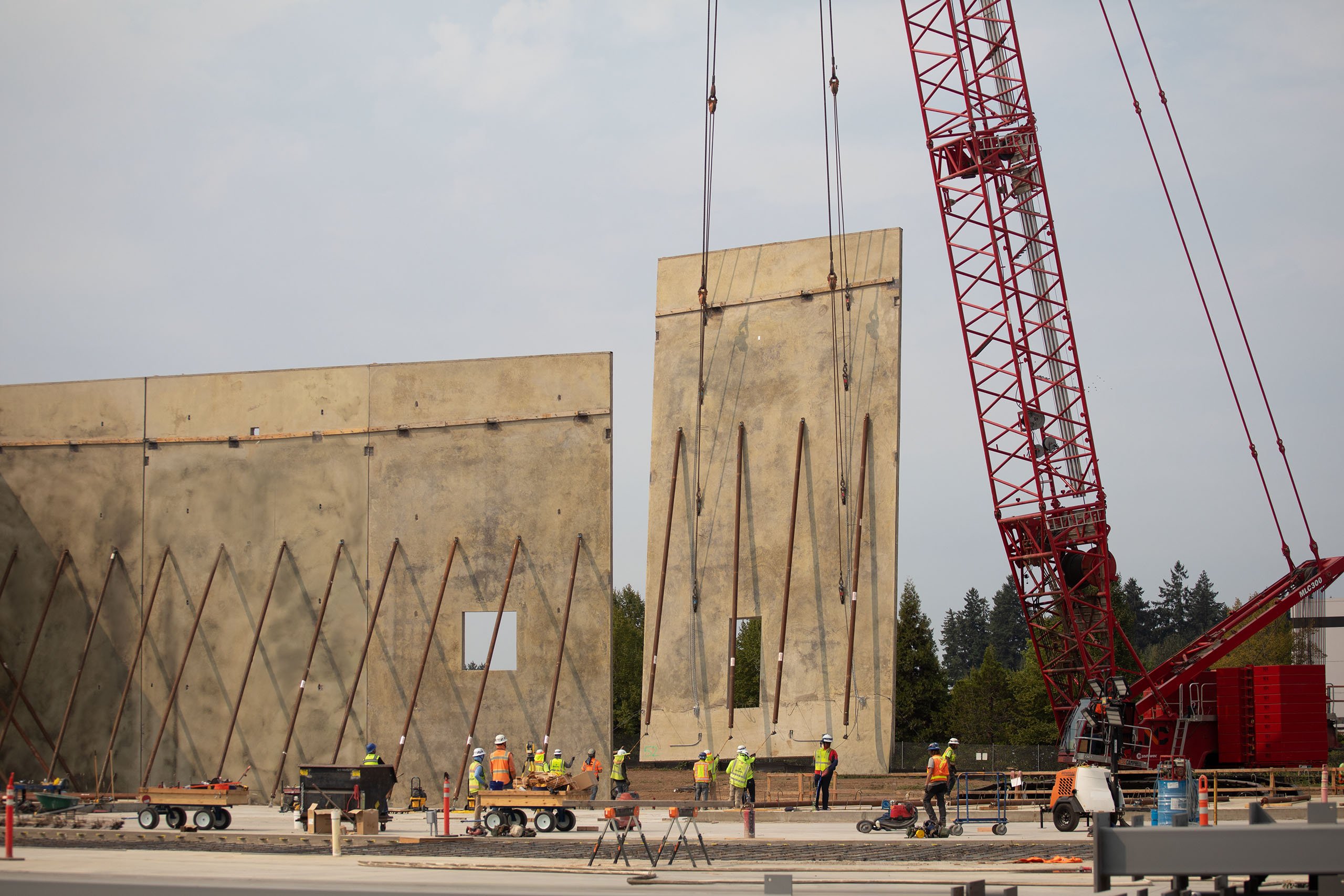 Photography of tilt-up panels during the construction of the new OLCC Distilled Spirits Distribution Center