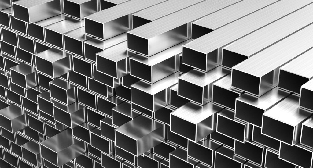 Photograph of a pile of aluminum material used for construction