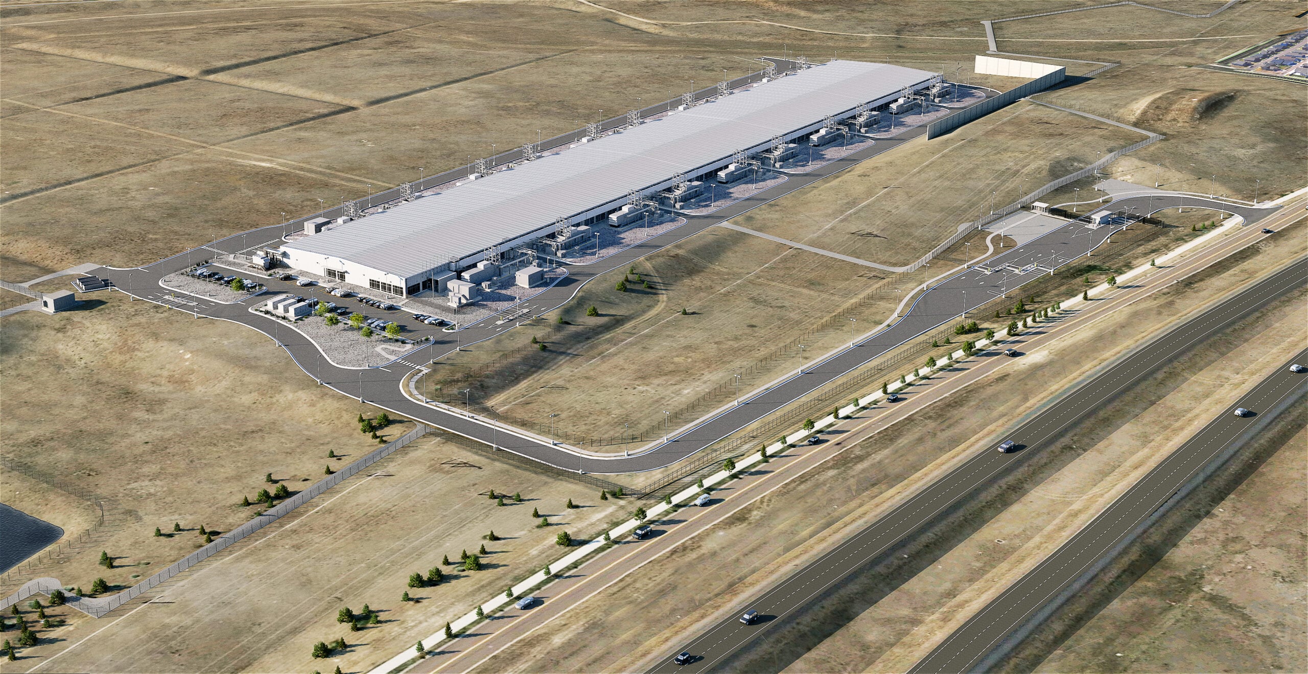 Aerial rendering of a 250,000-square-foot data center campus in Cheyenne, Wyoming