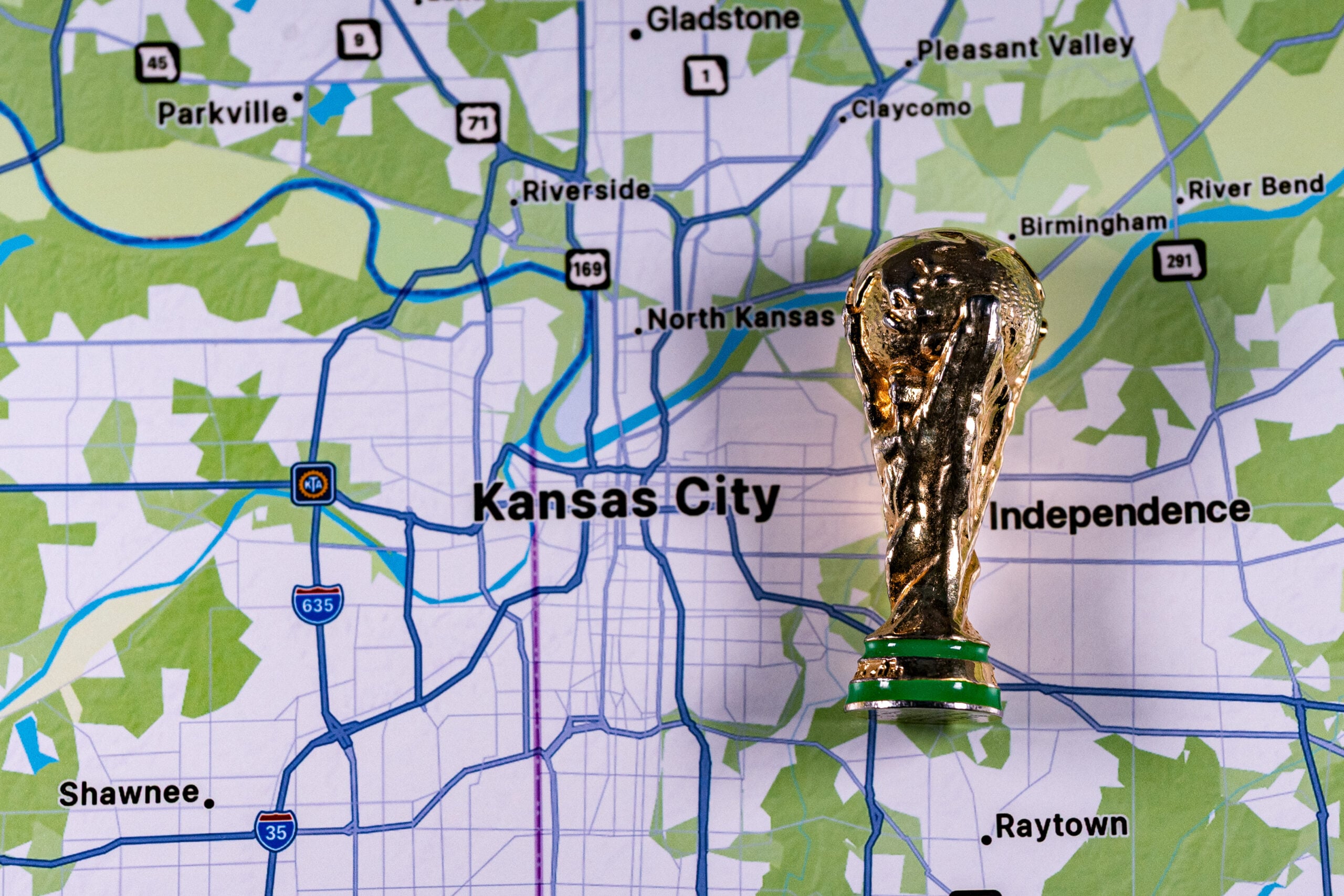 Image of Kansas CIty map with FIFA World Cup Trophy