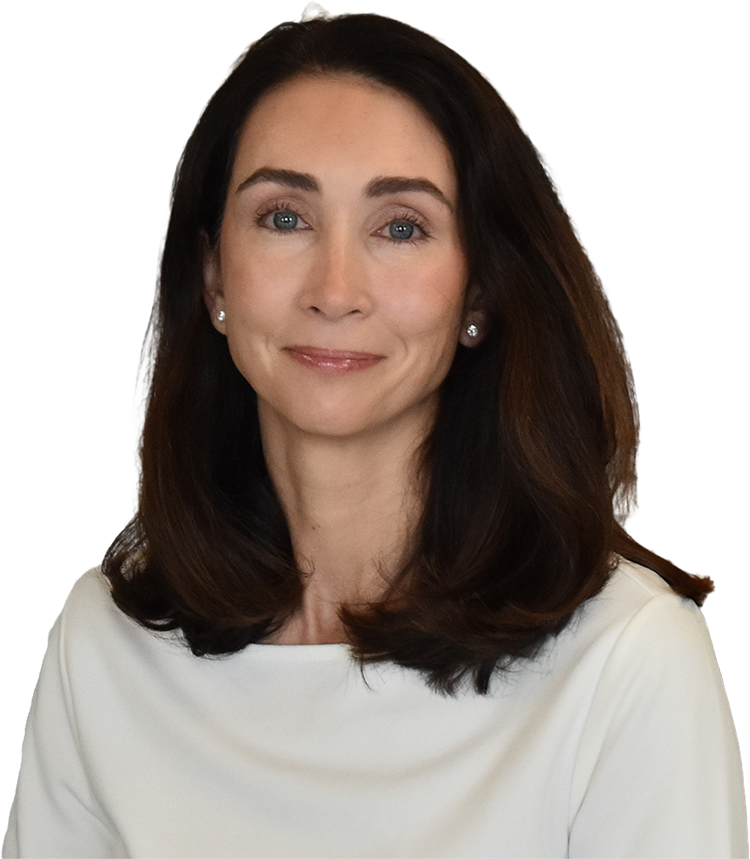 Portrait of a smiling woman with shoulder-length brown hair and a white blouse.