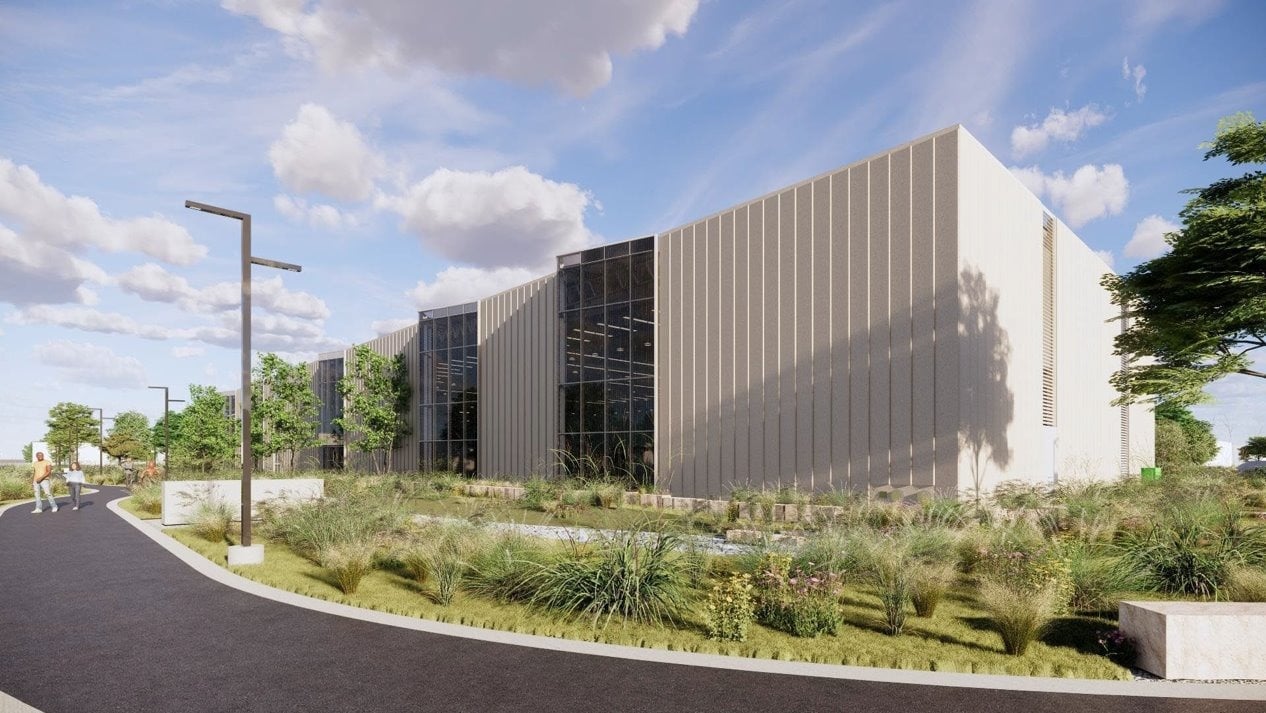 Exterior rendering of the Bloomington Community Health and Wellness Center in Bloomington, Minnesota, a 106,000-square-foot public health and recreation facility built by JE Dunn Construction and designed by HGA