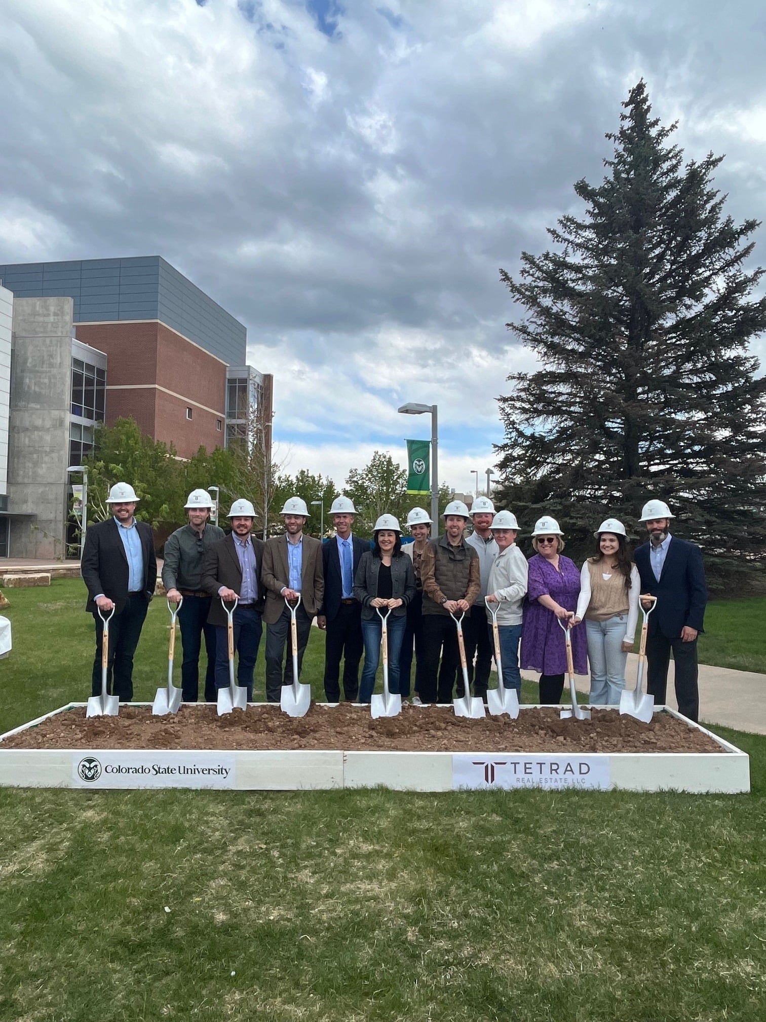Colorado State University veterinary hospital groundbreaking ceremony with project team members in Fort Collins, Colorado.